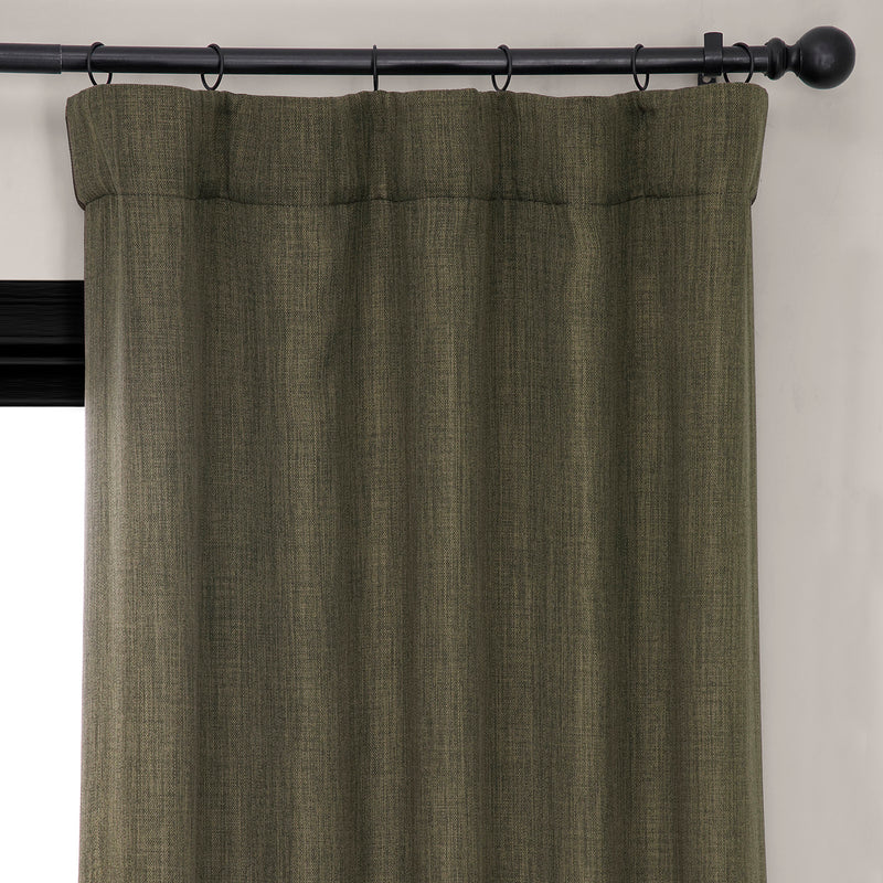 Khaki Green Textured Faux Linen Room Darkening Curtain