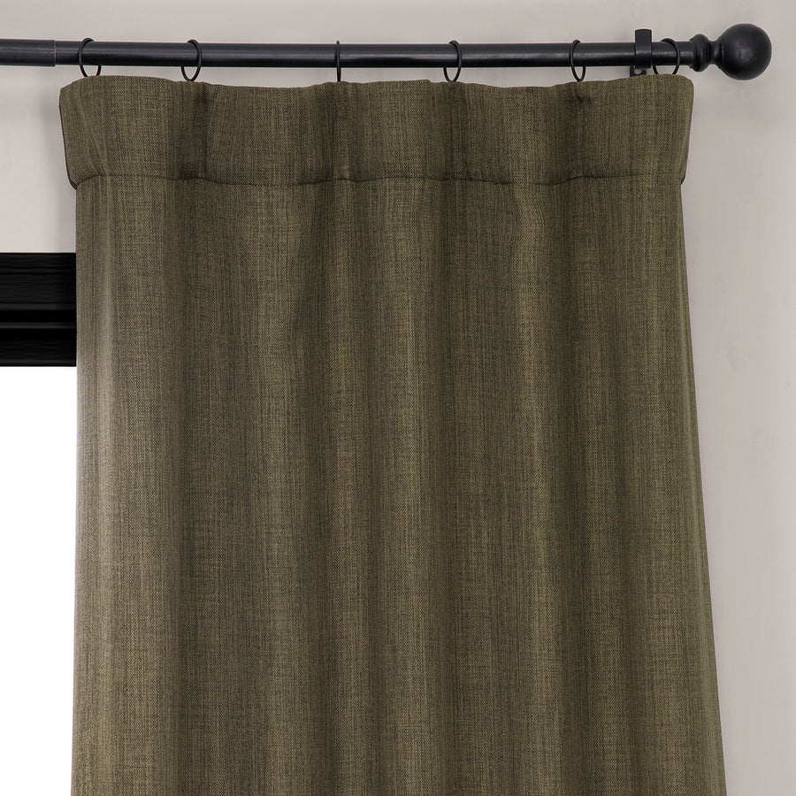 Khaki Green Textured Faux Linen Room Darkening Curtain