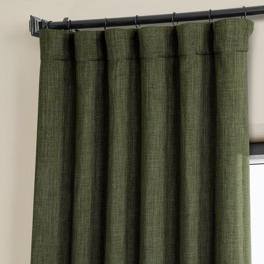 Khaki Green Textured Faux Linen Room Darkening Curtain - HalfPriceDrapes.com