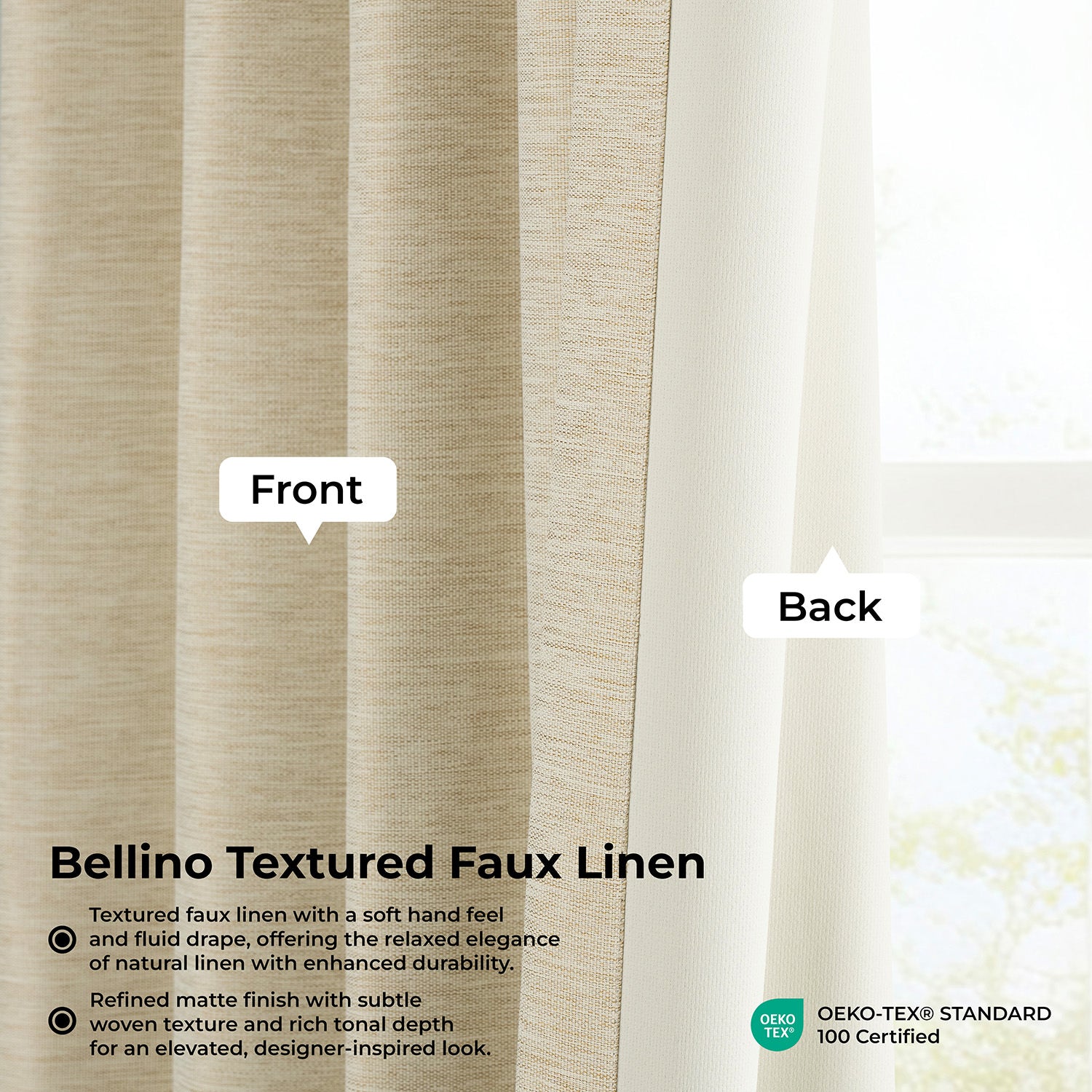 Candlelight Bellino Textured Faux Linen Room Darkening Curtain
