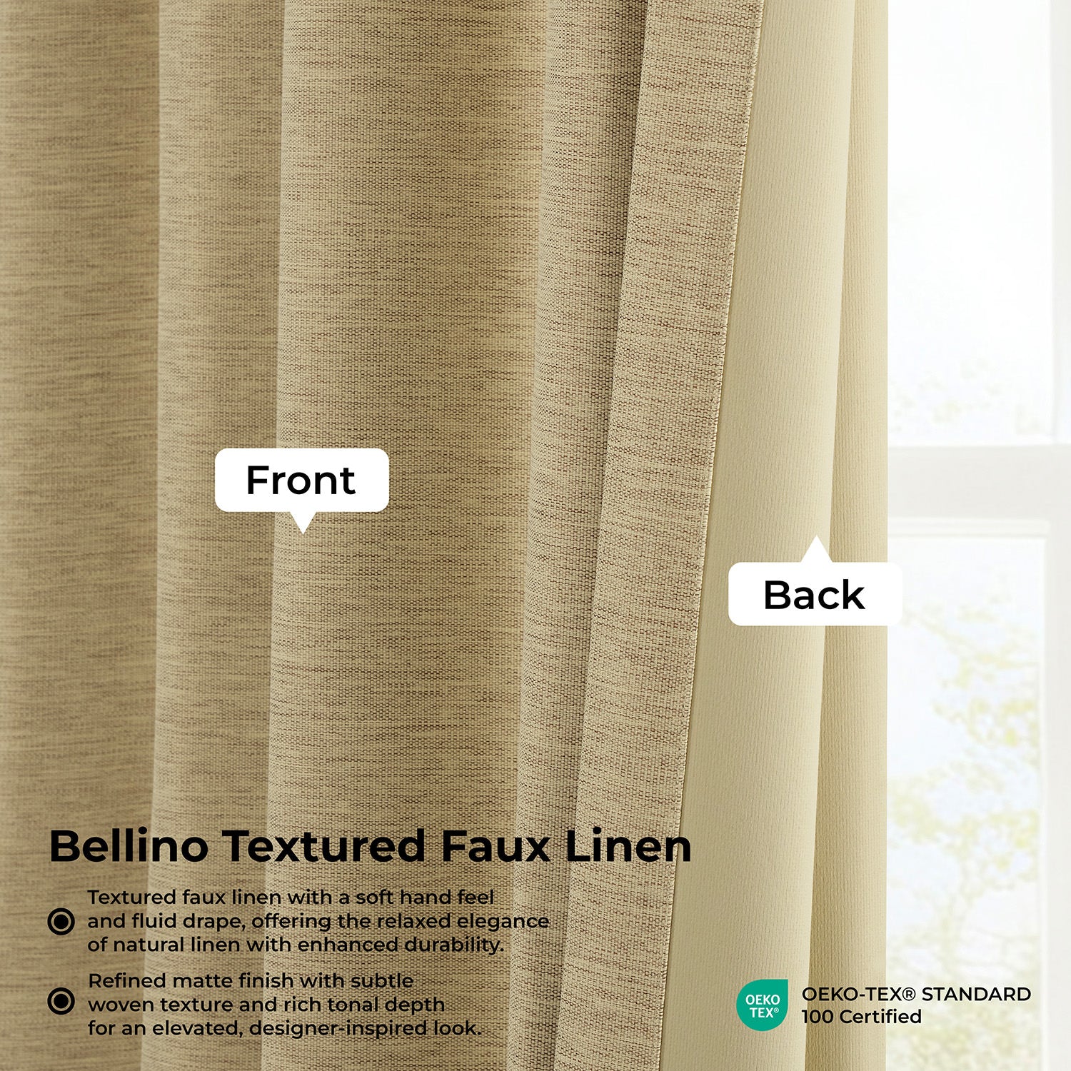 Ginger Bellino Textured Faux Linen Room Darkening Curtain