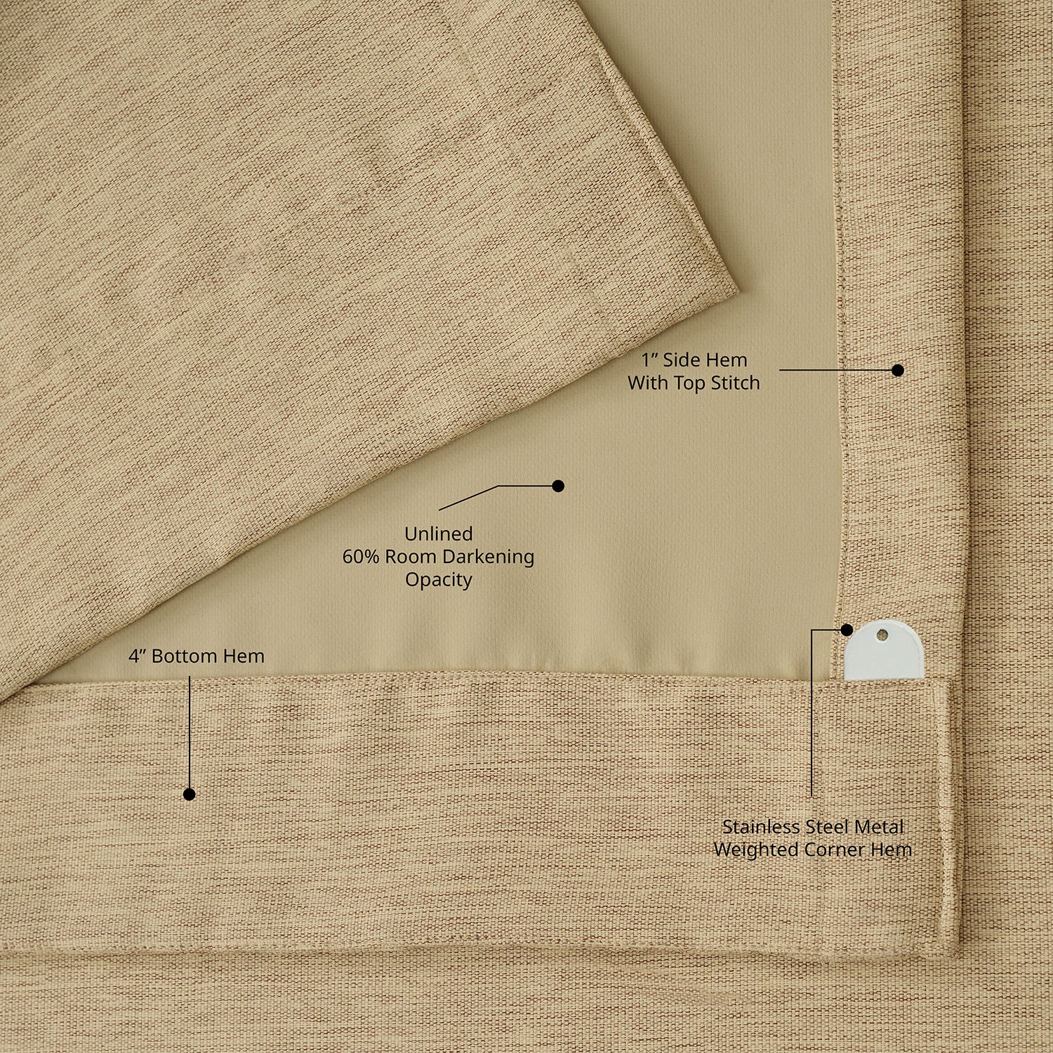 Ginger Bellino Textured Faux Linen Room Darkening Curtain