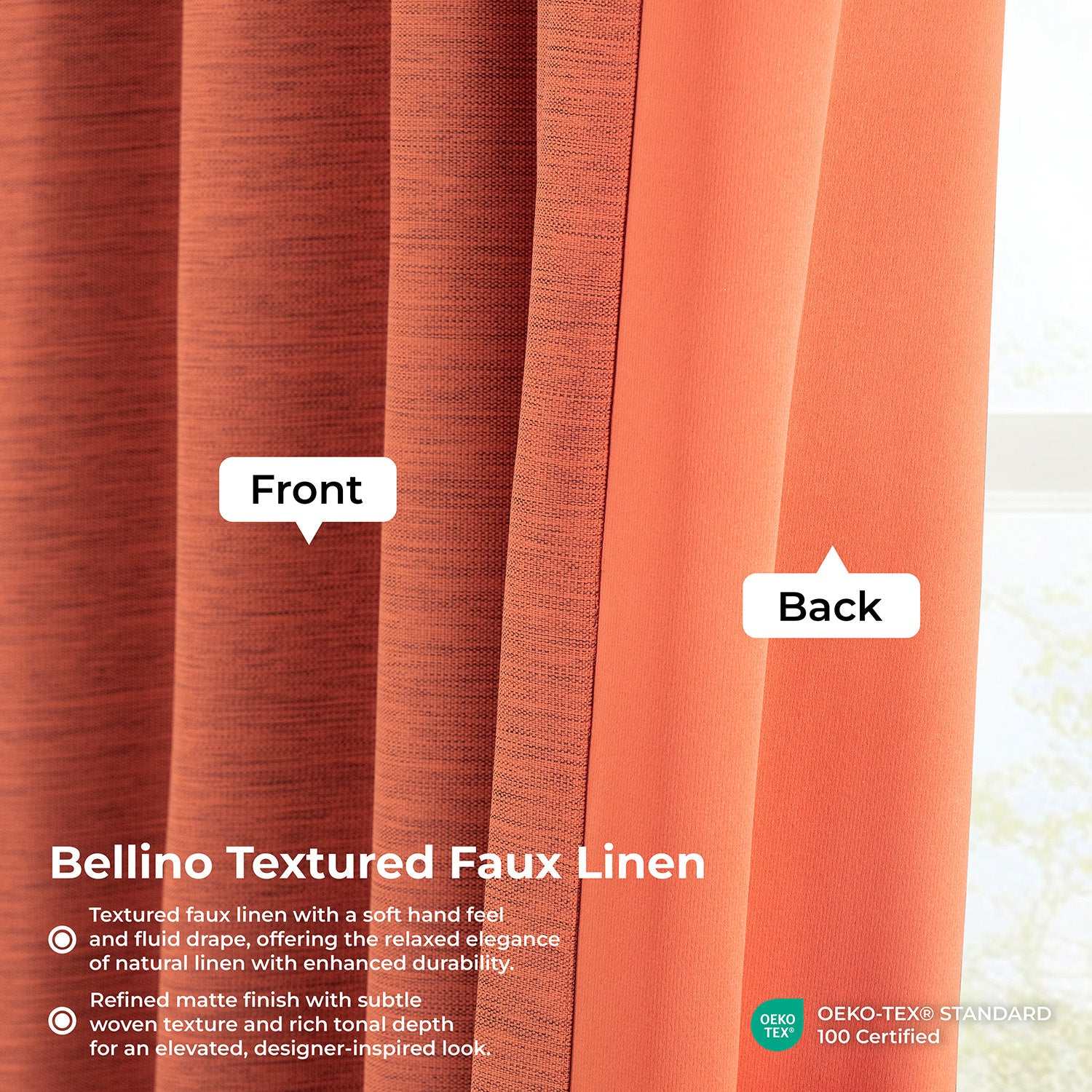 Persimmon Grommet Bellino Textured Faux Linen Room Darkening Curtain