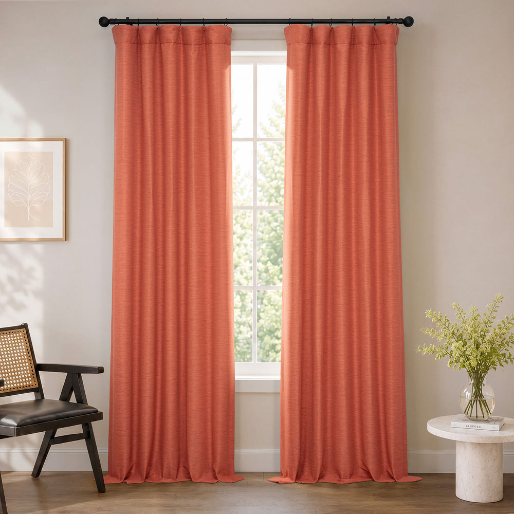 Persimmon Bellino Textured Faux Linen Room Darkening Curtain