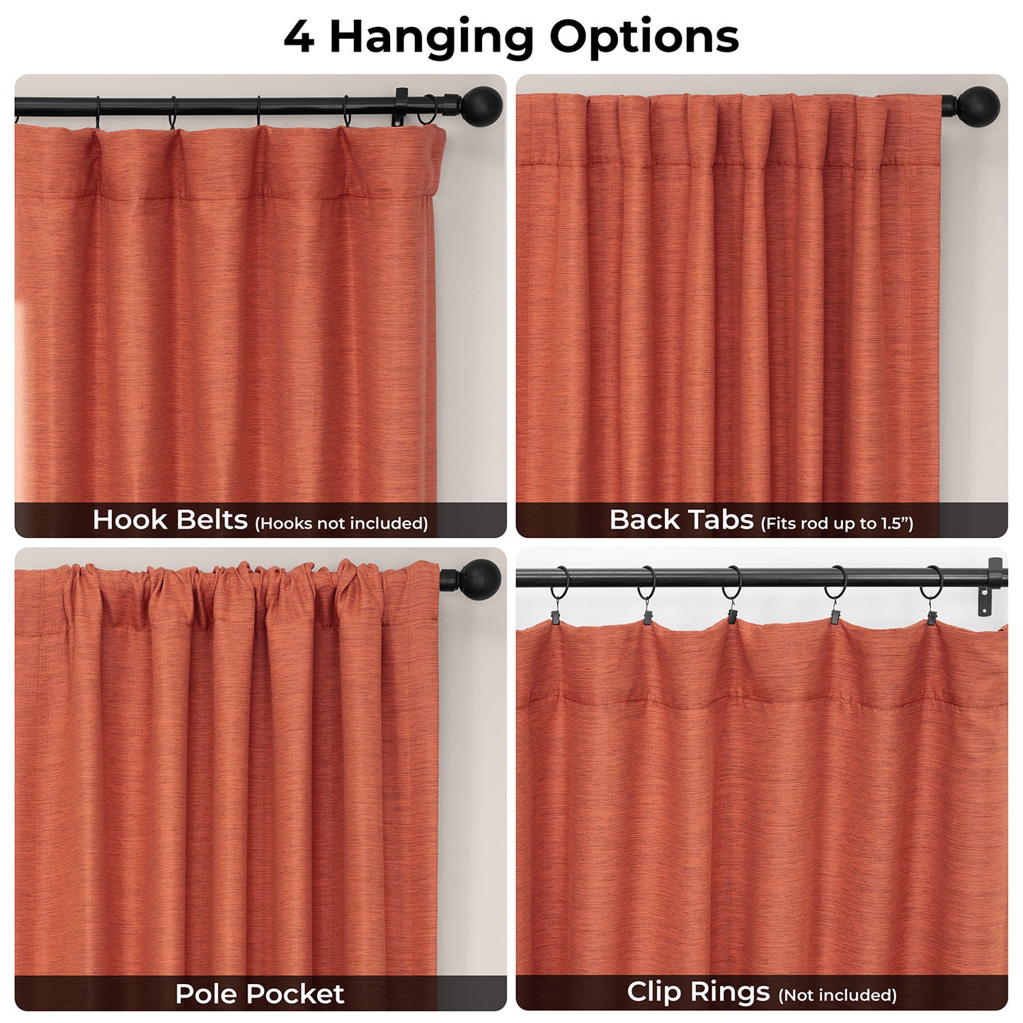 Persimmon Bellino Textured Faux Linen Room Darkening Curtain