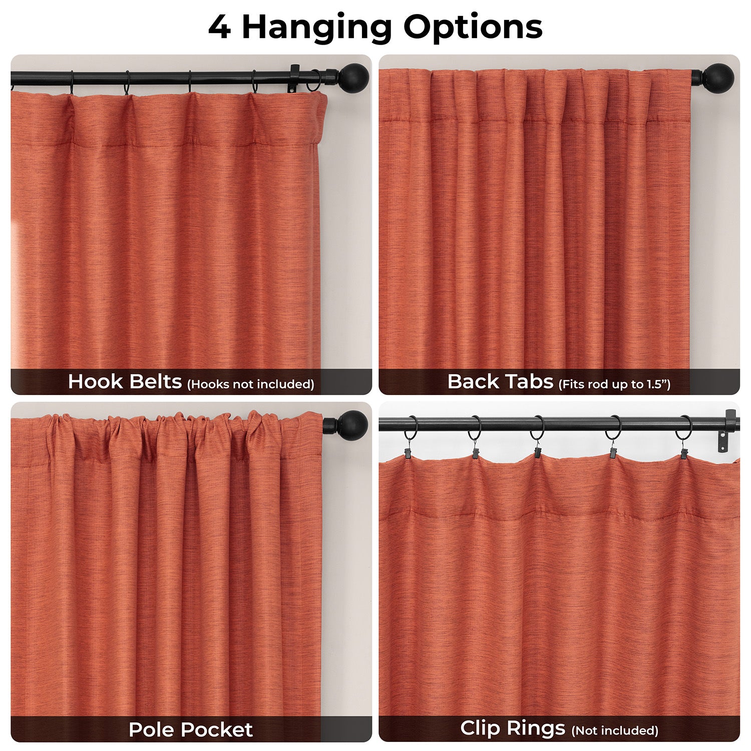 Persimmon Bellino Textured Faux Linen Room Darkening Curtain