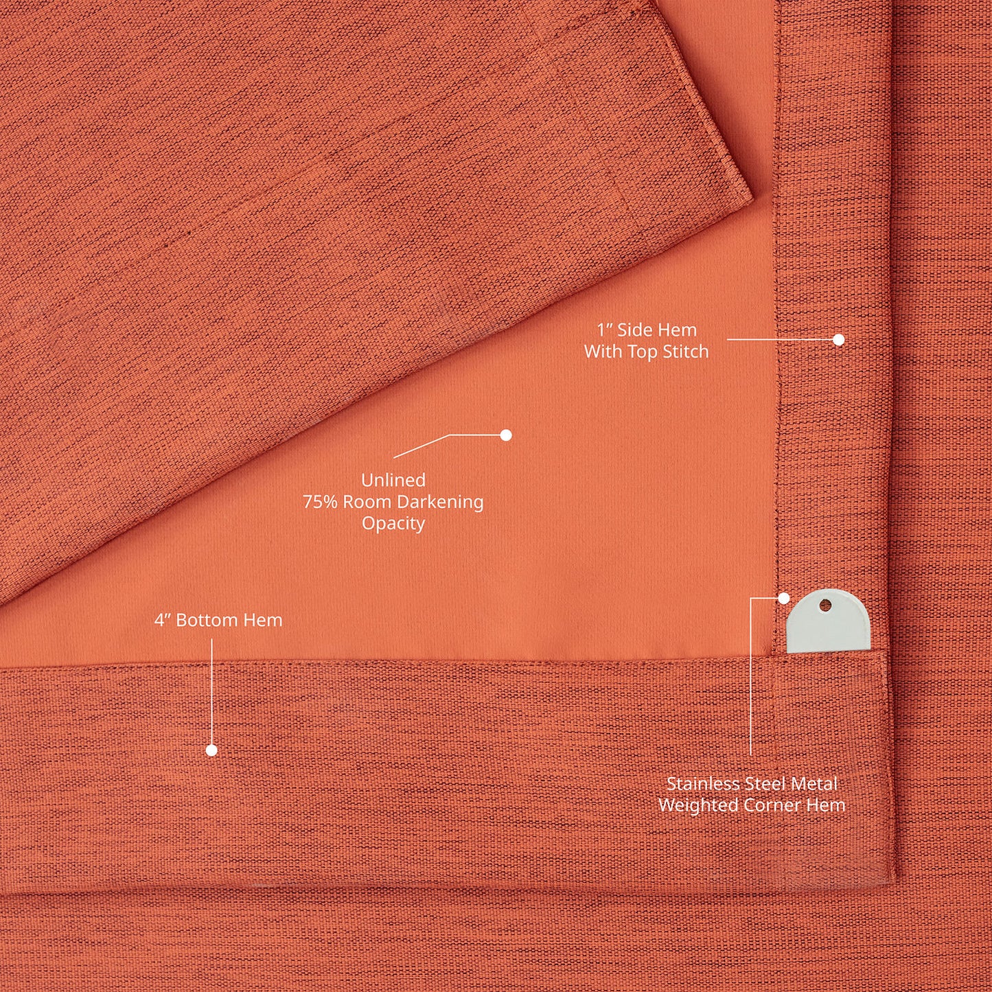 Persimmon Bellino Textured Faux Linen Room Darkening Curtain