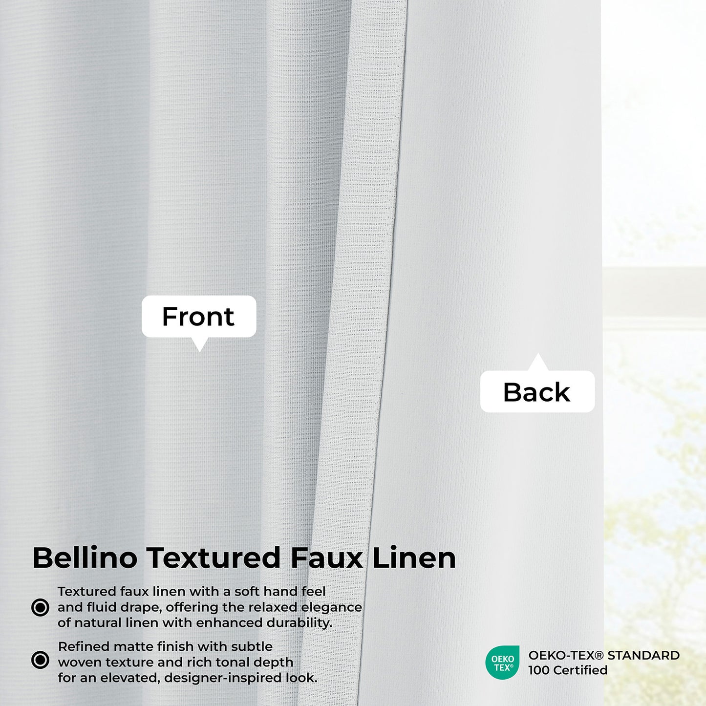 Mist White Bellino Textured Faux Linen Room Darkening Curtain
