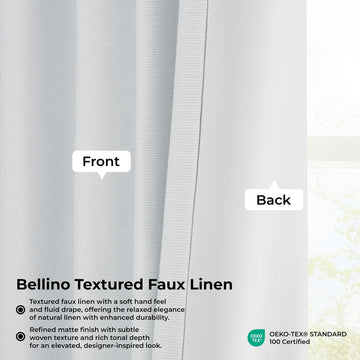 Mist White Bellino Textured Faux Linen Room Darkening Curtain