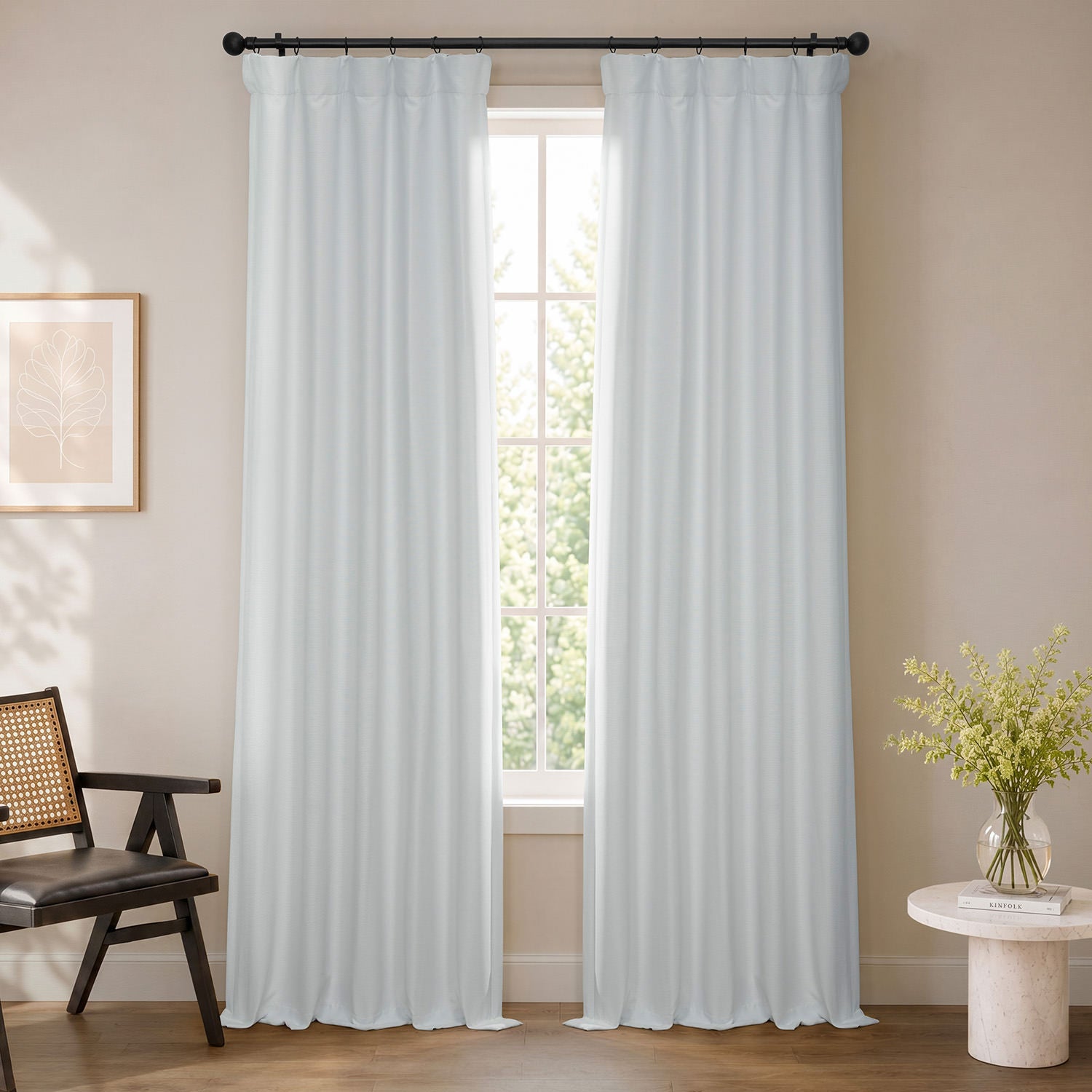 Mist White Bellino Textured Faux Linen Room Darkening Curtain