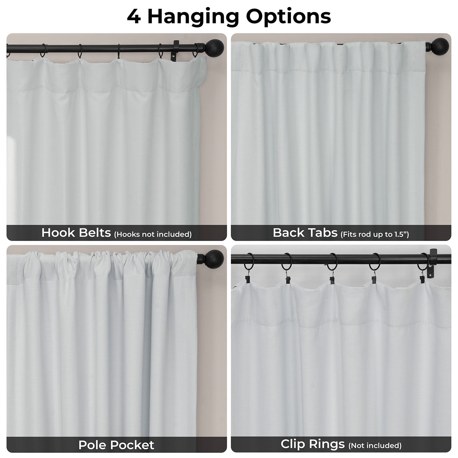 Mist White Bellino Textured Faux Linen Room Darkening Curtain