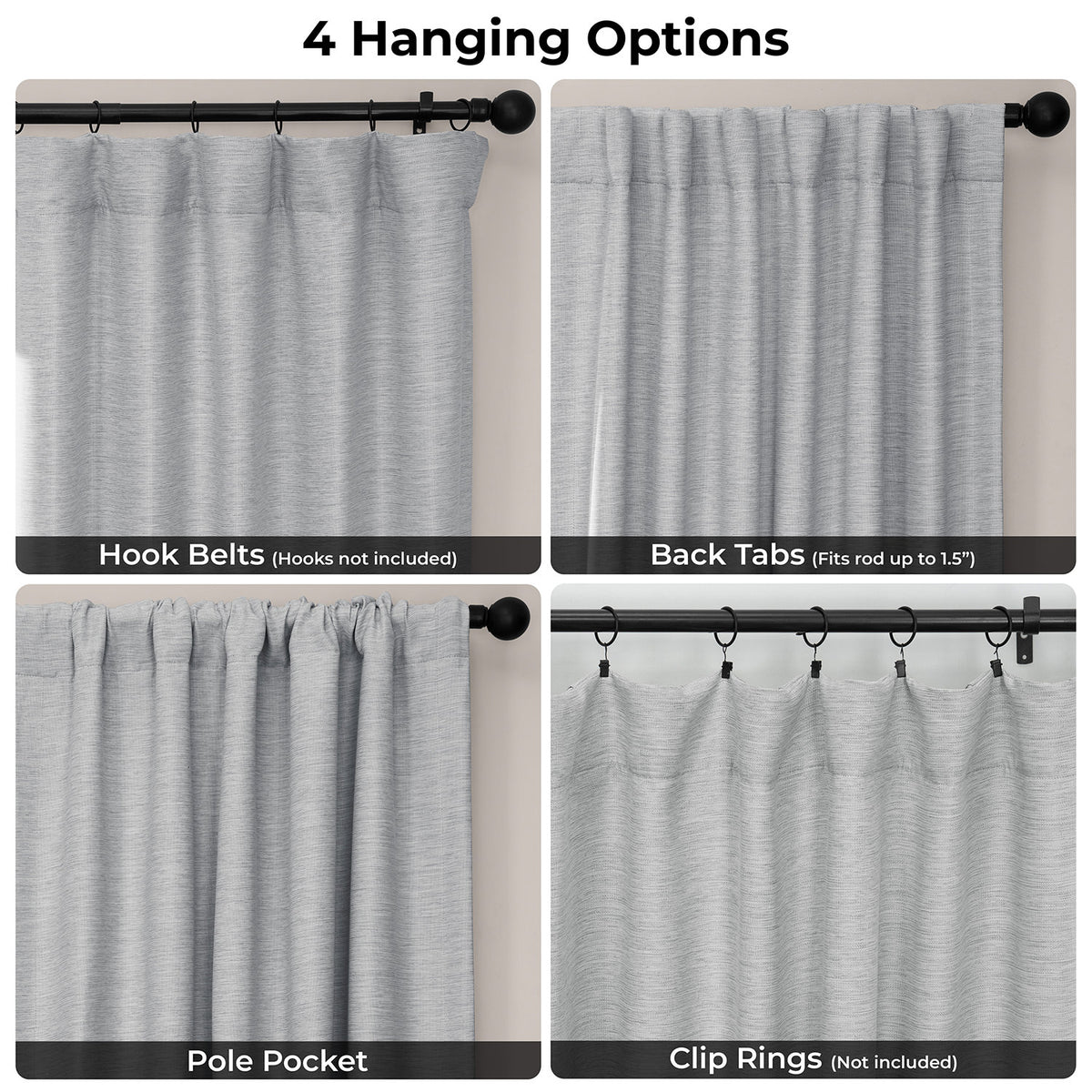 Vista Grey Bellino Textured Faux Linen Room Darkening Curtain