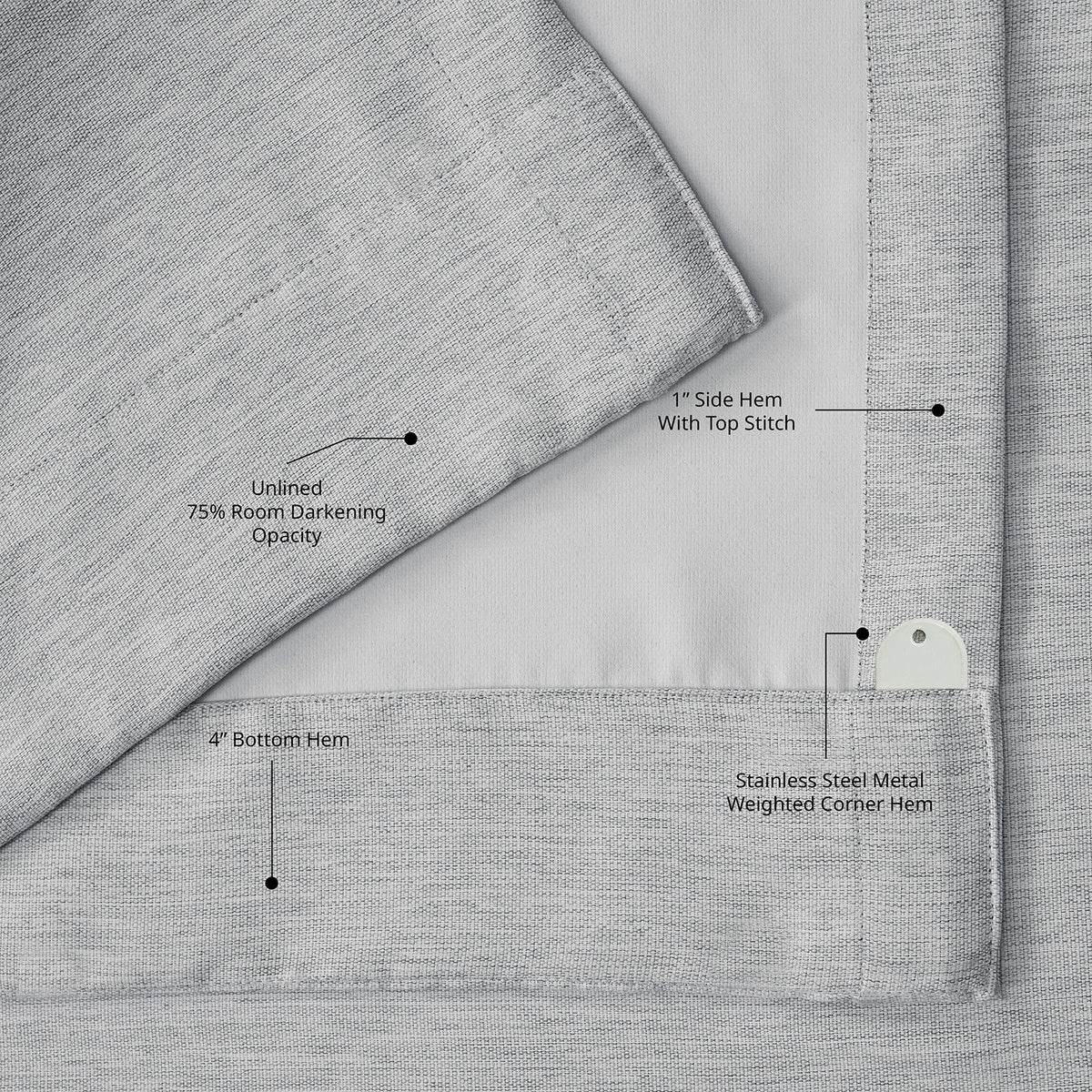 Vista Grey Bellino Textured Faux Linen Room Darkening Curtain