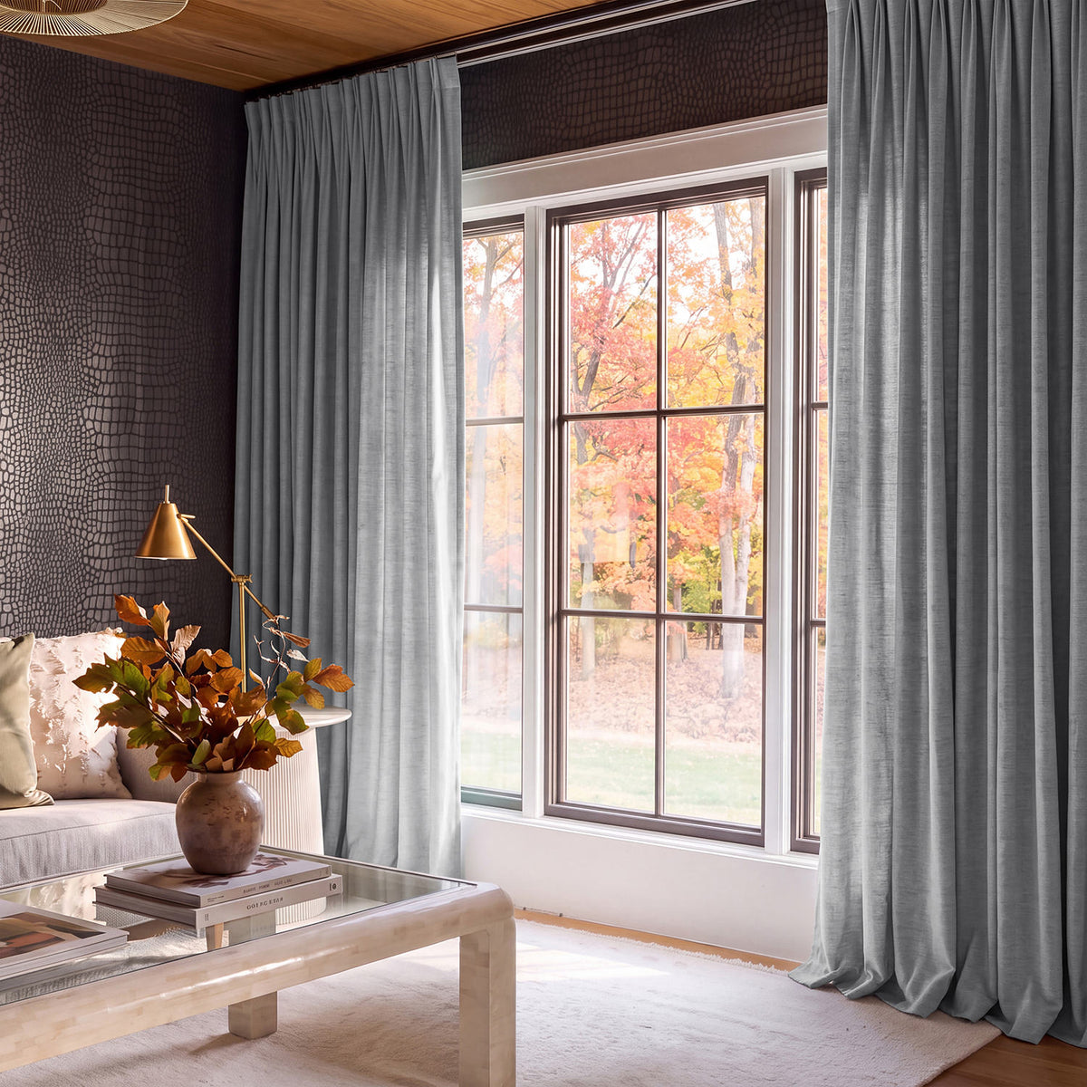Vista Grey Bellino Textured Faux Linen Room Darkening Curtain