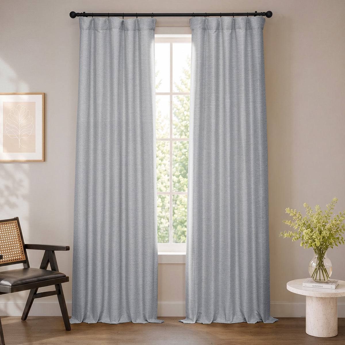 Vista Grey Bellino Textured Faux Linen Room Darkening Curtain