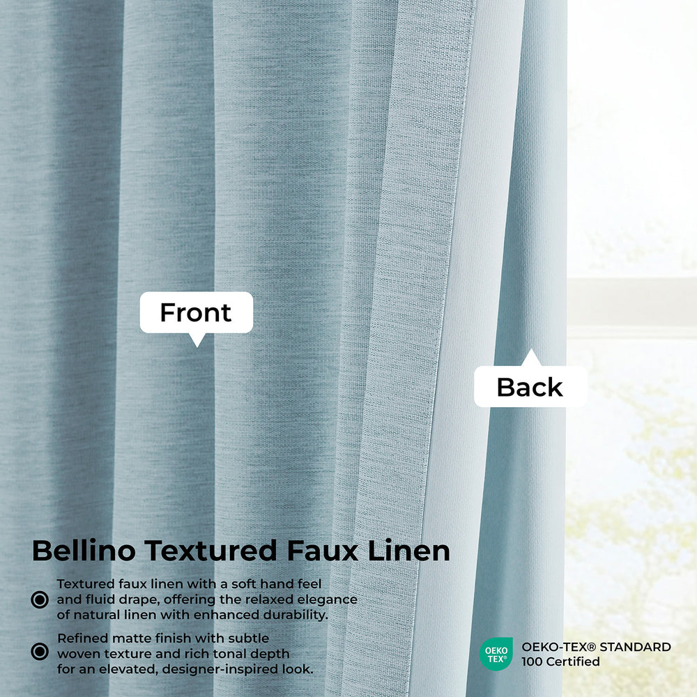 Gulf Blue Bellino Textured Faux Linen Room Darkening Curtain