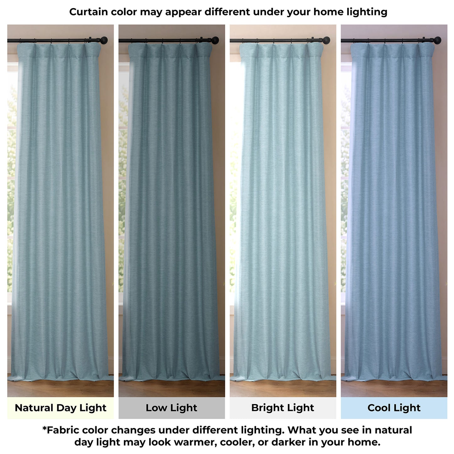 Gulf Blue Bellino Textured Faux Linen Room Darkening Curtain