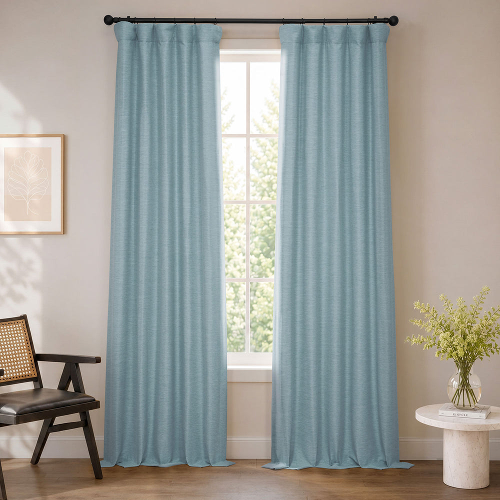 Gulf Blue Bellino Textured Faux Linen Room Darkening Curtain