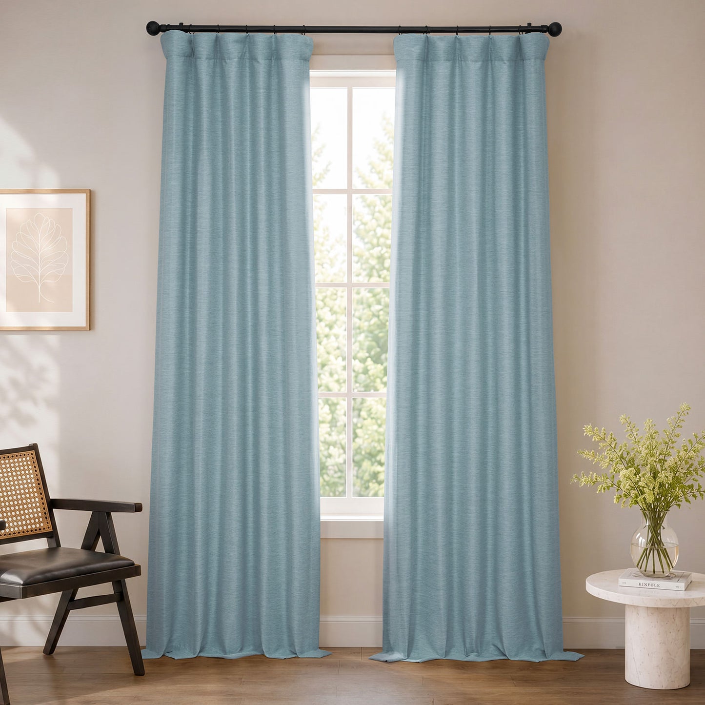 Gulf Blue Bellino Textured Faux Linen Room Darkening Curtain