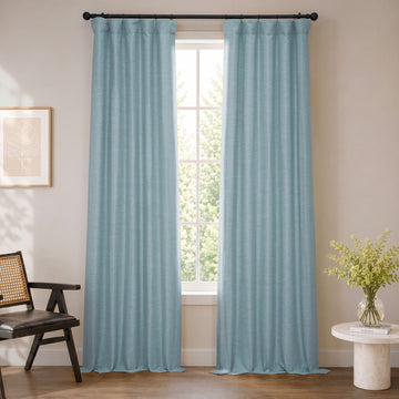 Gulf Blue Bellino Textured Faux Linen Room Darkening Curtain