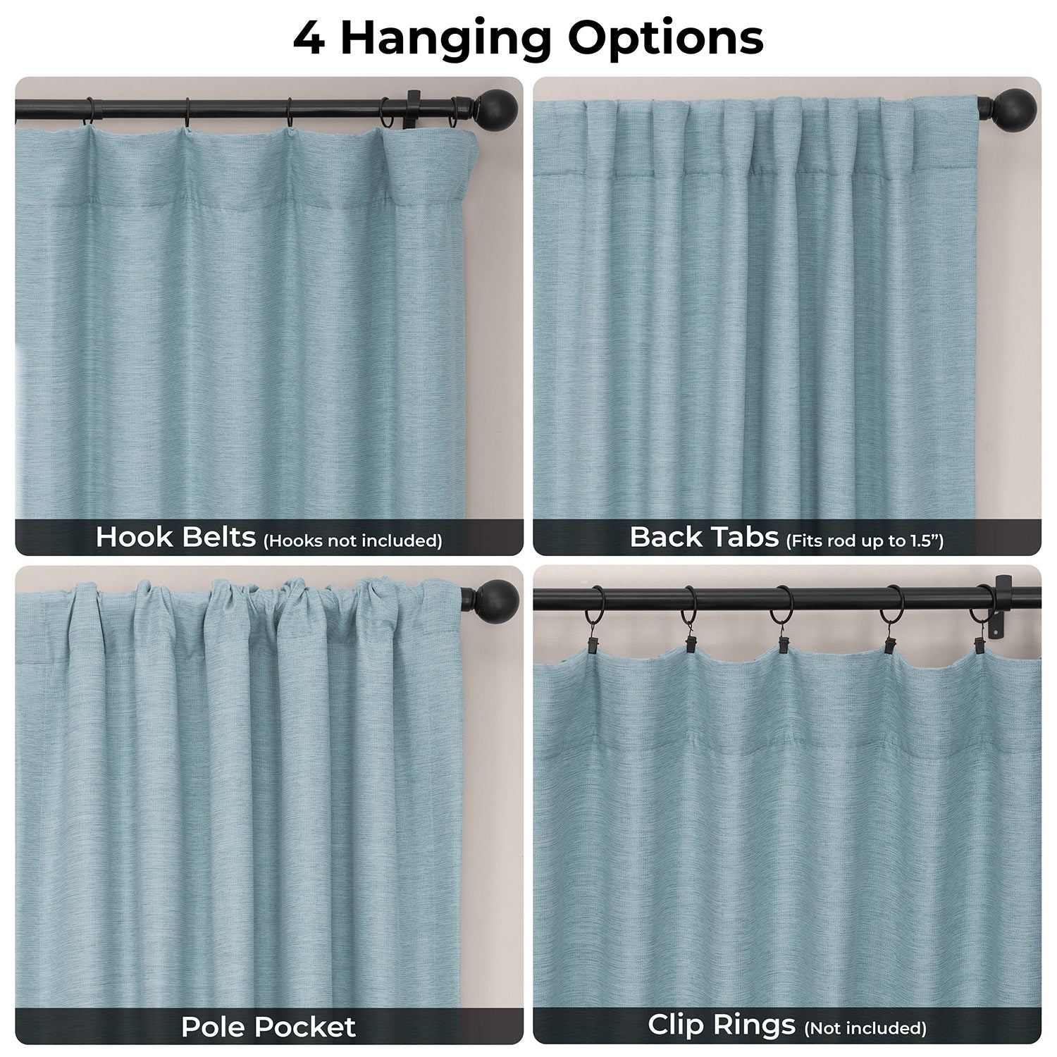 Gulf Blue Bellino Textured Faux Linen Room Darkening Curtain