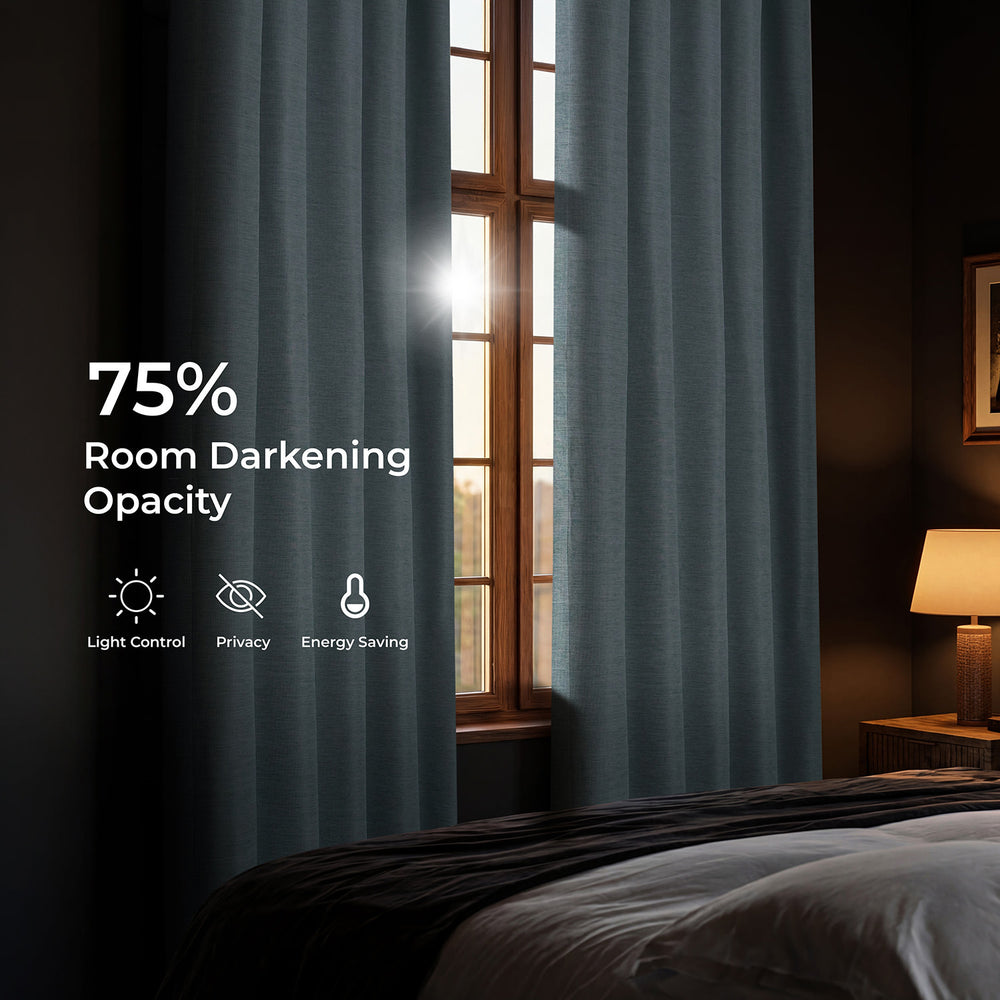 Gulf Blue Bellino Textured Faux Linen Room Darkening Curtain