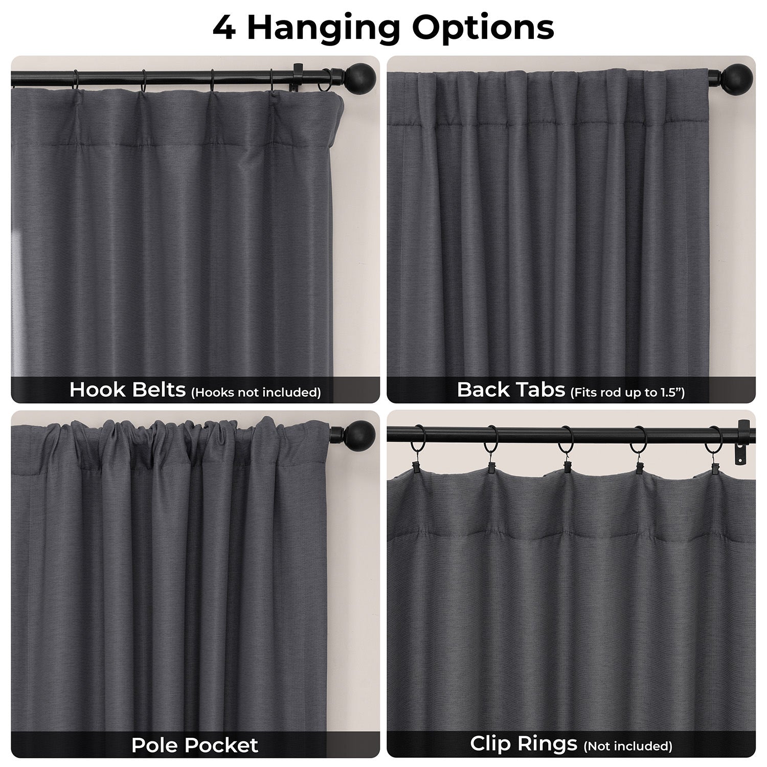 Smoked Truffle Bellino Textured Faux Linen Room Darkening Curtain
