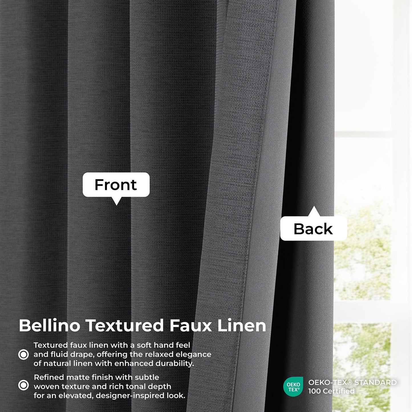 Smoked Truffle Bellino Textured Faux Linen Room Darkening Curtain
