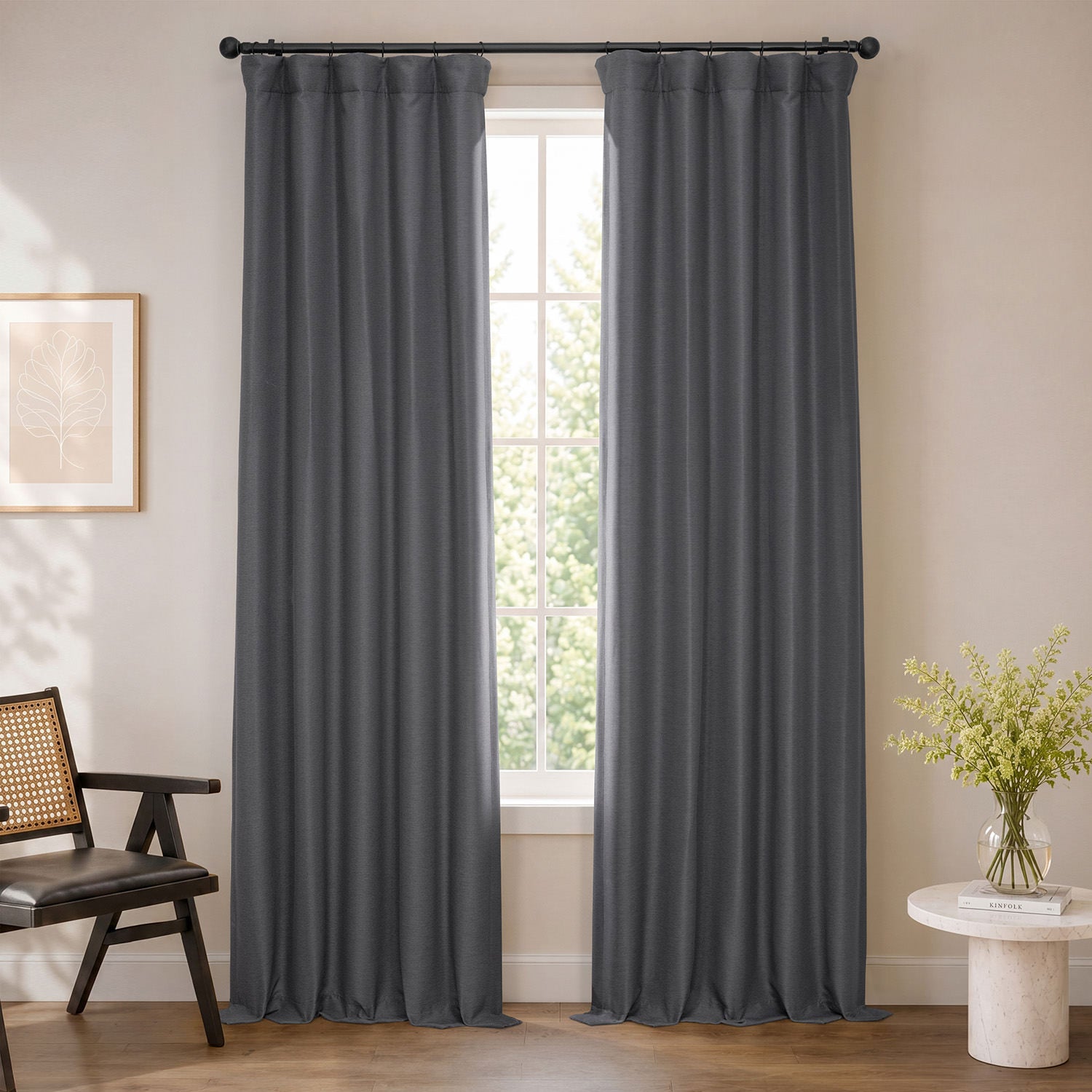 Smoked Truffle Bellino Textured Faux Linen Room Darkening Curtain