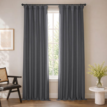 Smoked Truffle Bellino Textured Faux Linen Room Darkening Curtain