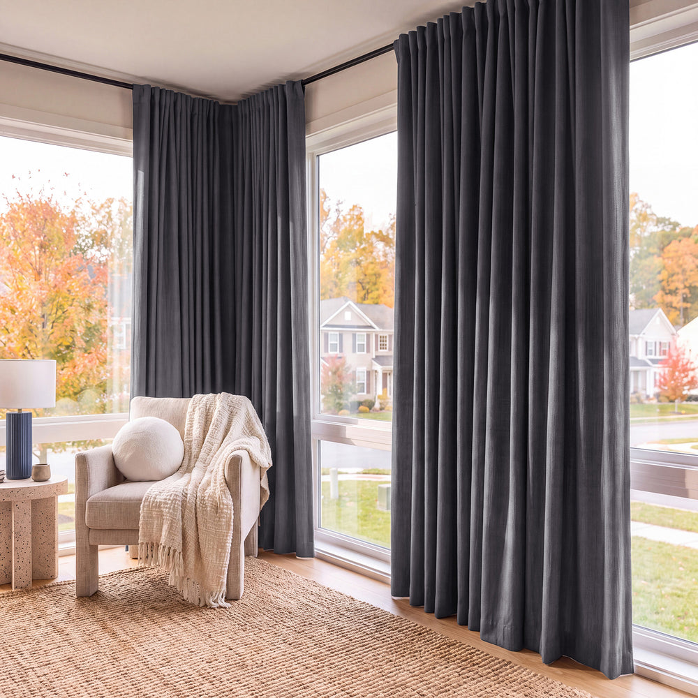 Smoked Truffle Bellino Textured Faux Linen Custom Curtain