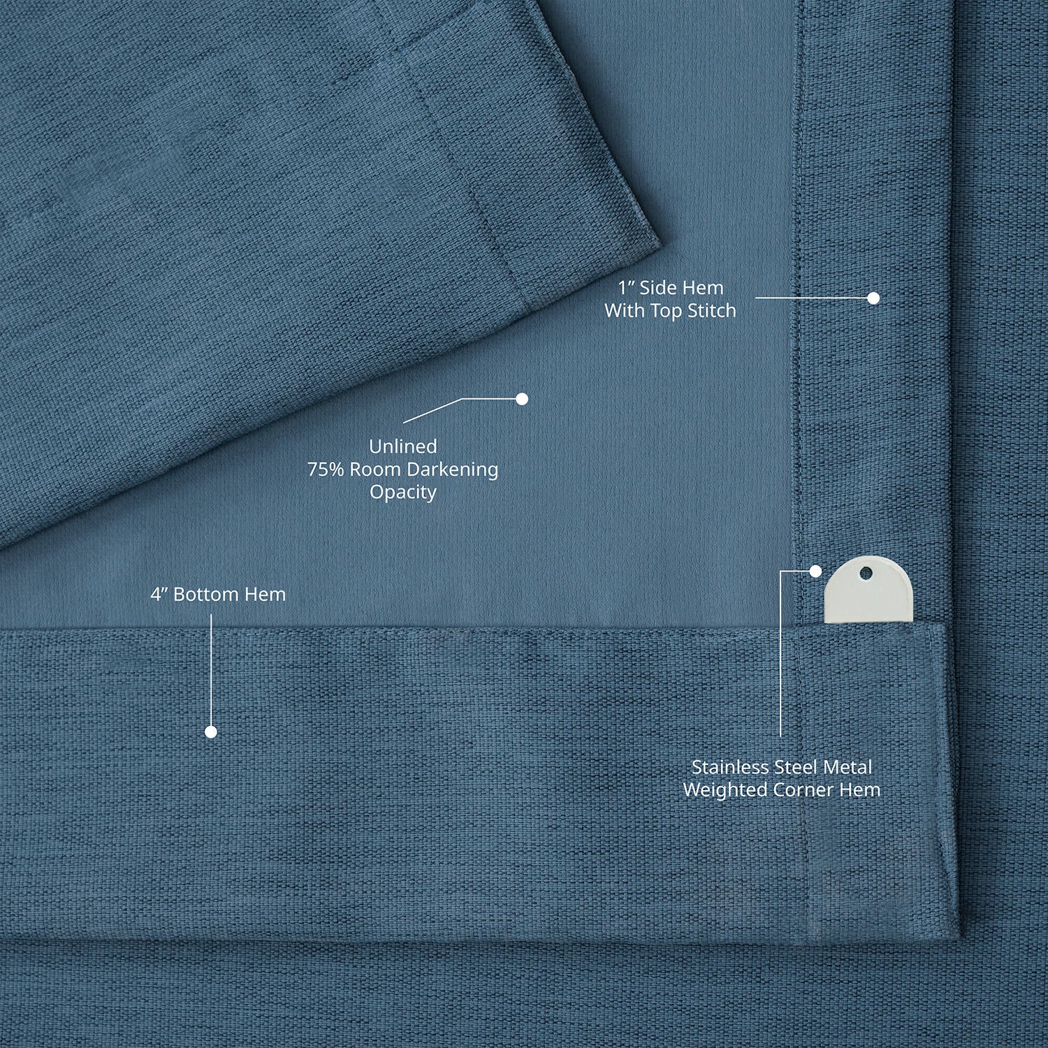 Wild Blue Bellino Textured Faux Linen Room Darkening Curtain