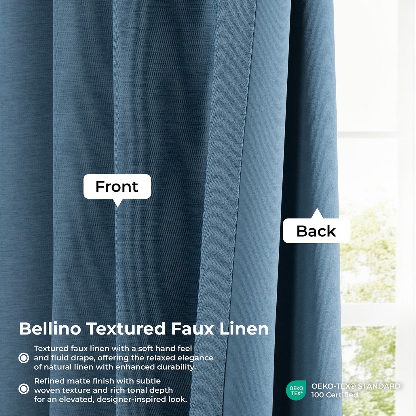 Wild Blue Bellino Textured Faux Linen Room Darkening Curtain