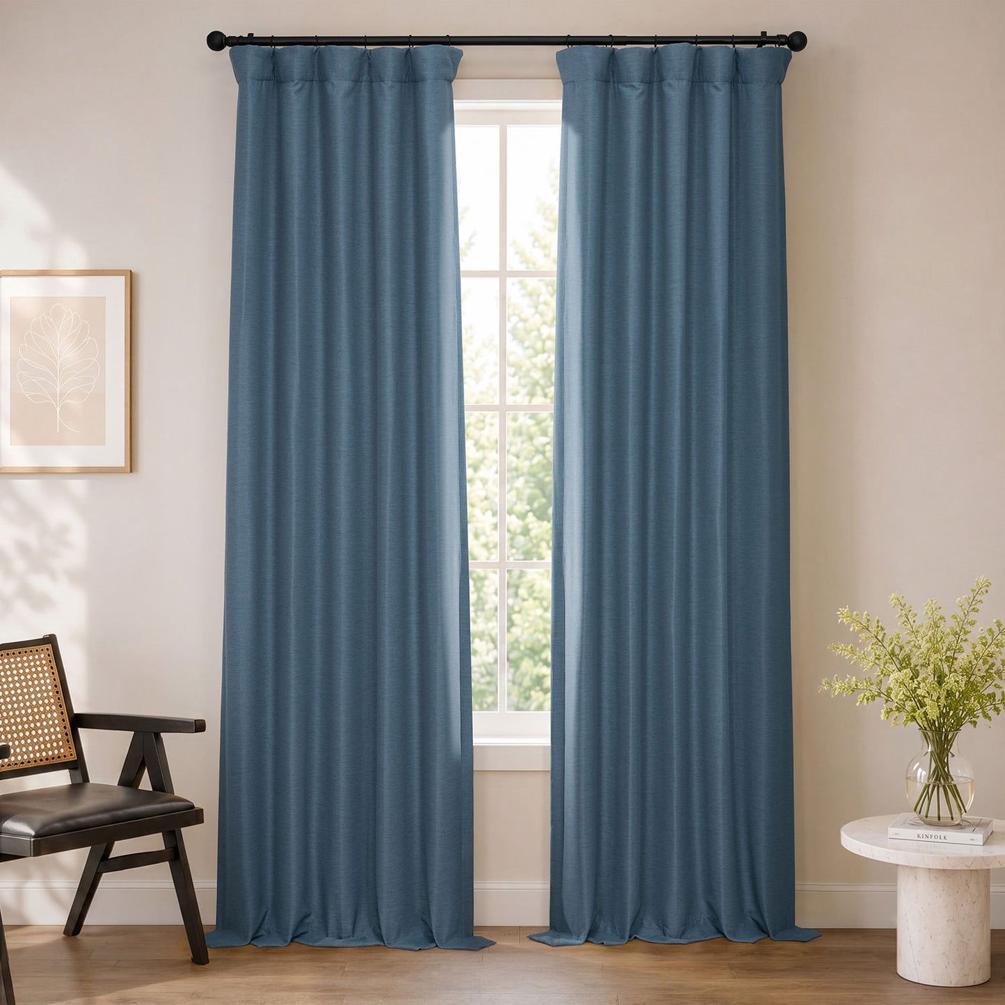 Wild Blue Bellino Textured Faux Linen Room Darkening Curtain
