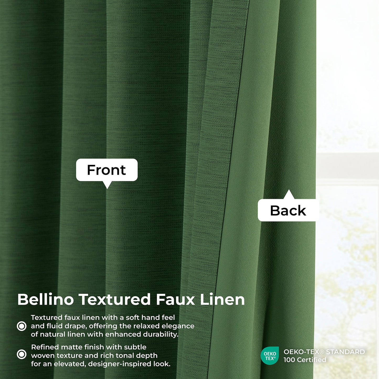 Pine Forest Bellino Textured Faux Linen Room Darkening Curtain