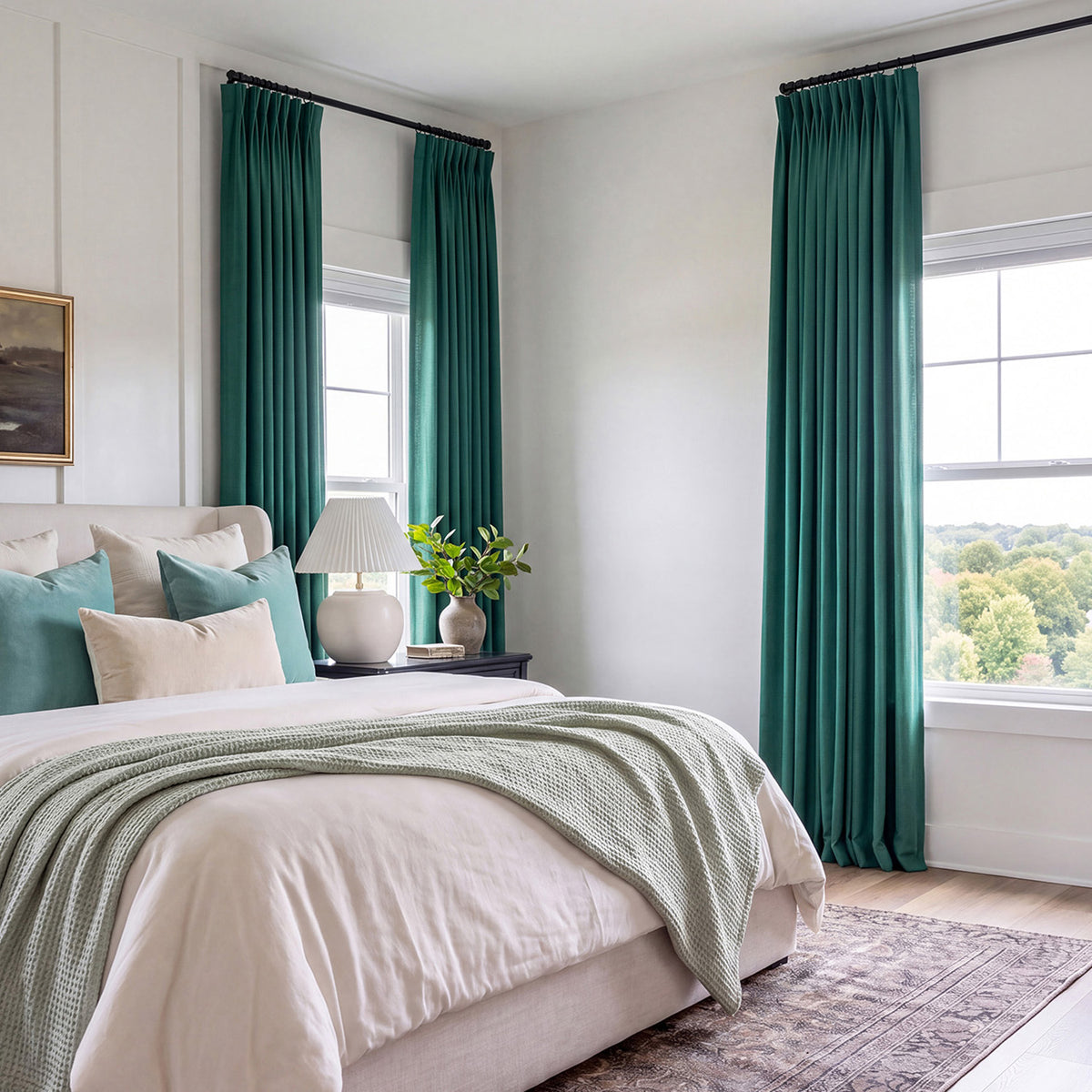 Bayberry Teal Green Bellino Textured Faux Linen Custom Curtain