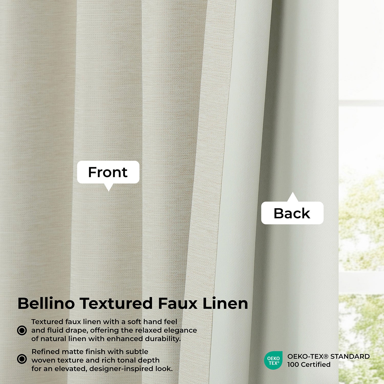 Oat Cream Grommet Bellino Textured Faux Linen Room Darkening Curtain