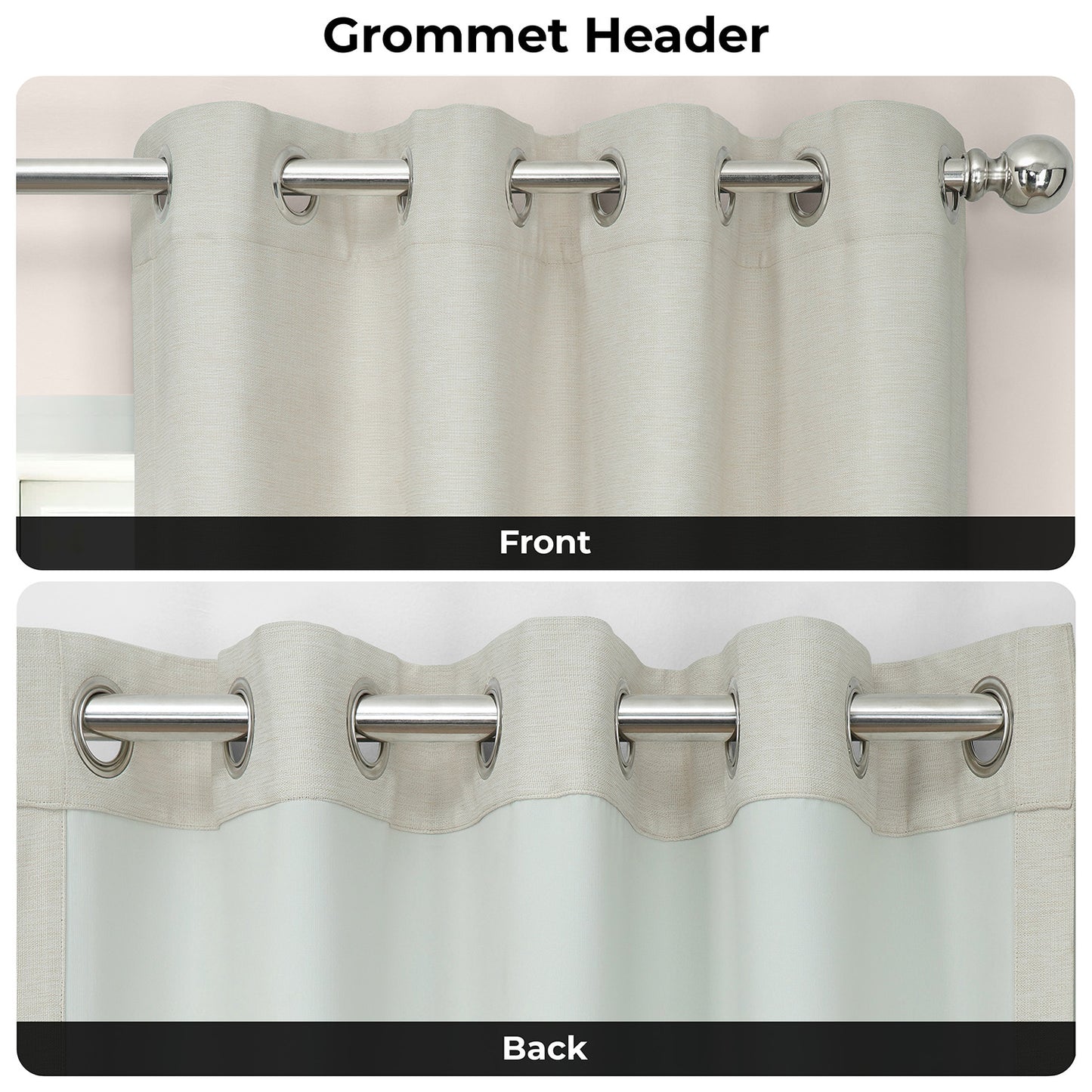 Oat Cream Grommet Bellino Textured Faux Linen Room Darkening Curtain