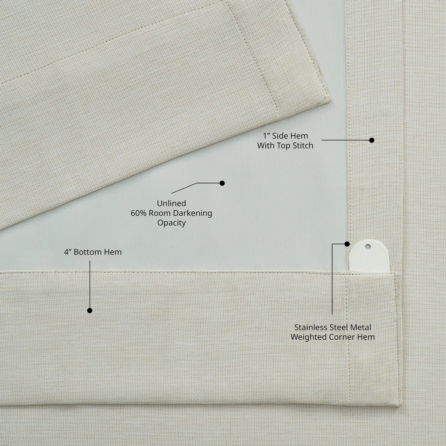 Oat Cream Grommet Bellino Textured Faux Linen Room Darkening Curtain