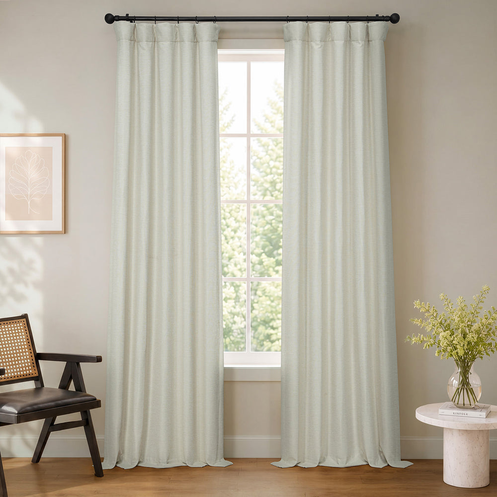 Oat Cream Bellino Textured Faux Linen Room Darkening Curtain