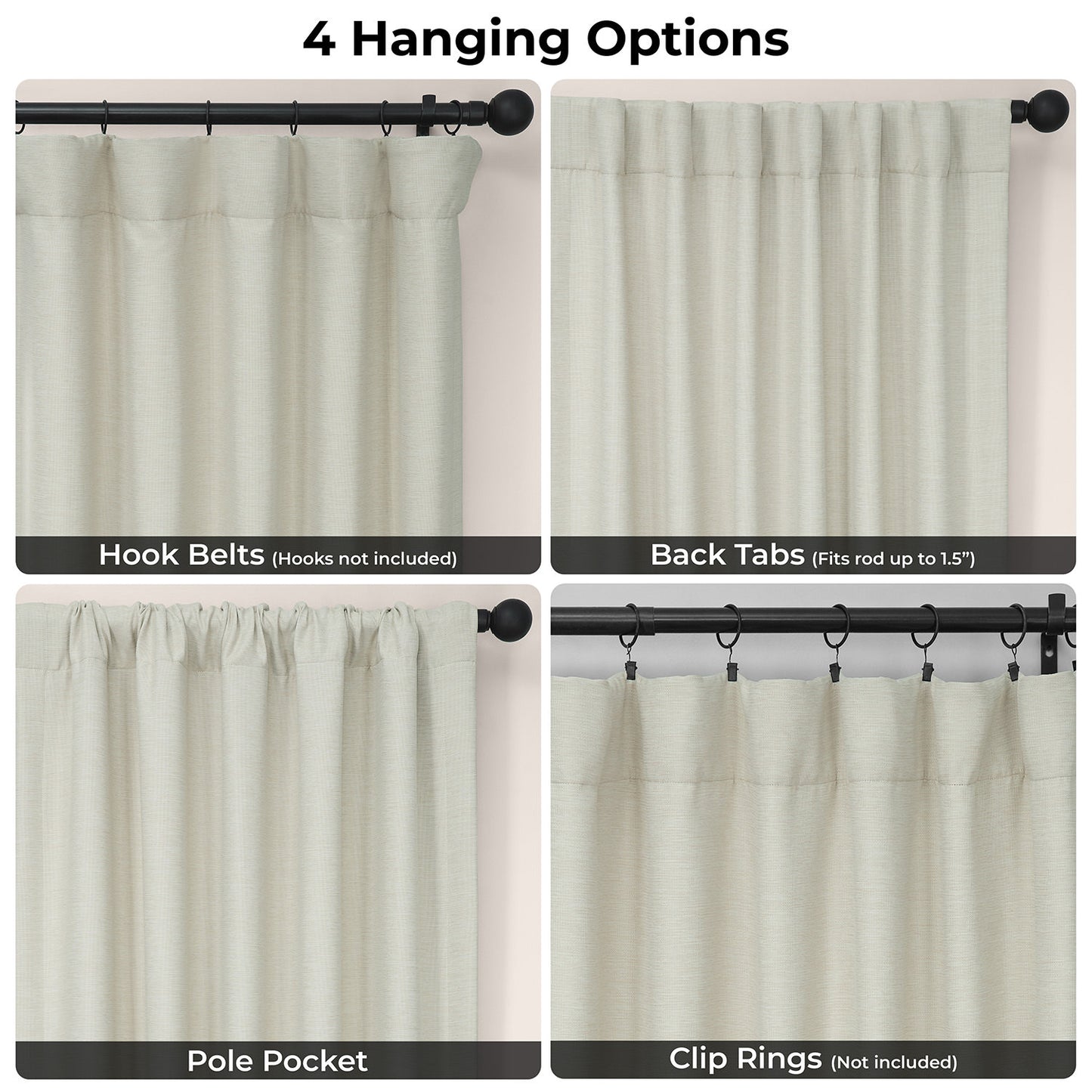 Oat Cream Bellino Textured Faux Linen Room Darkening Curtain