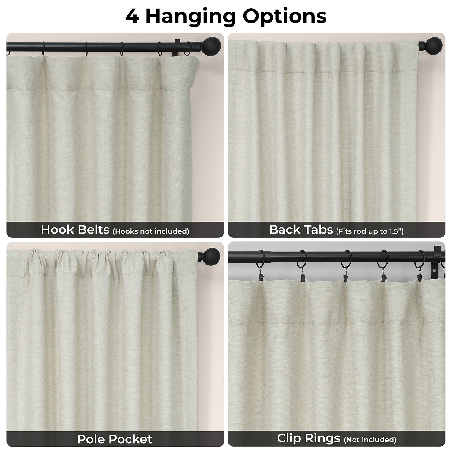 Oat Cream Bellino Textured Faux Linen Room Darkening Curtain