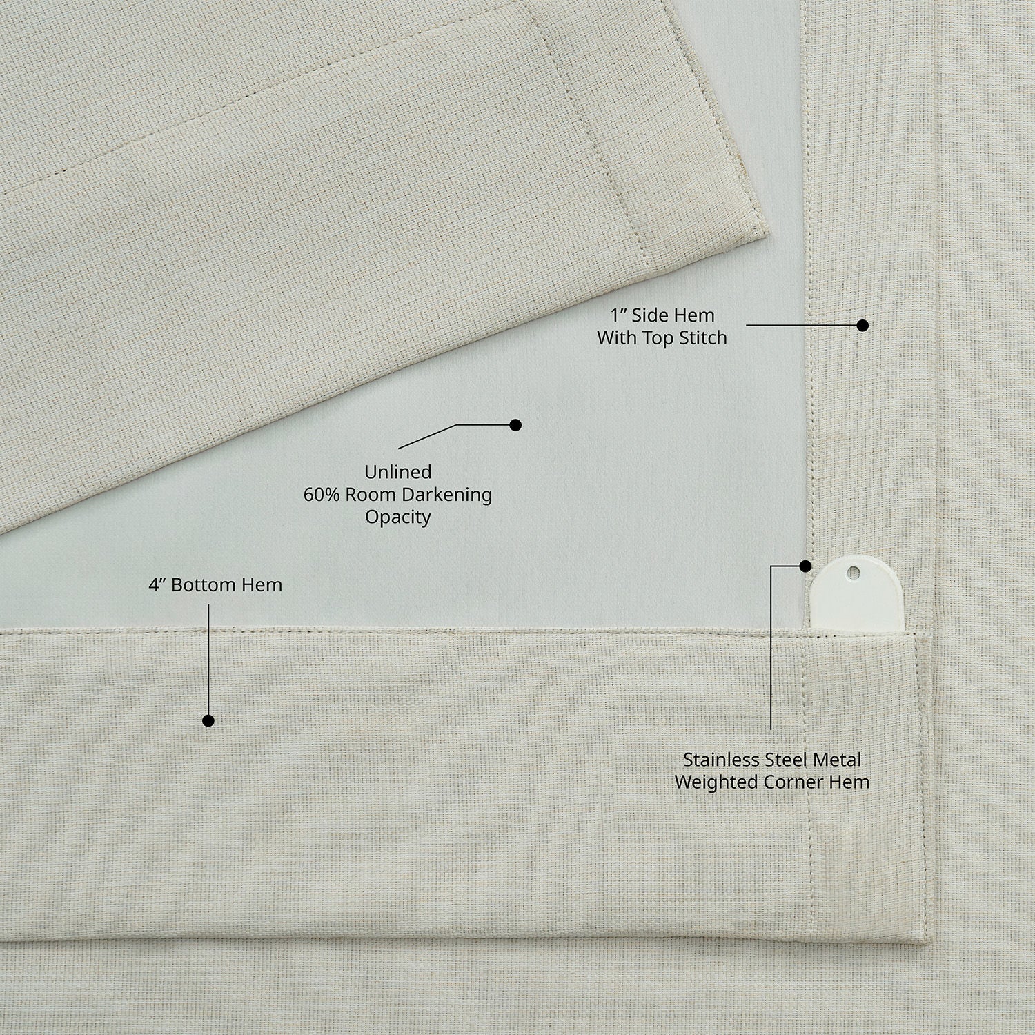 Oat Cream Bellino Textured Faux Linen Room Darkening Curtain