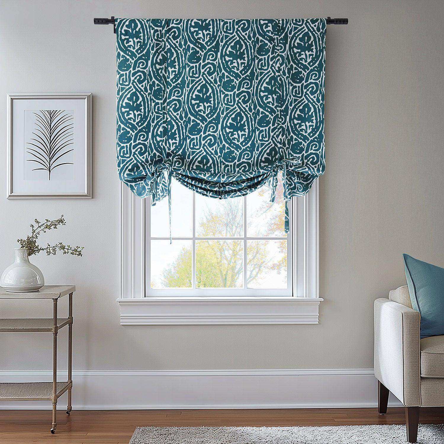 Abstract Teal Room Darkening Tie-Up Window Shade