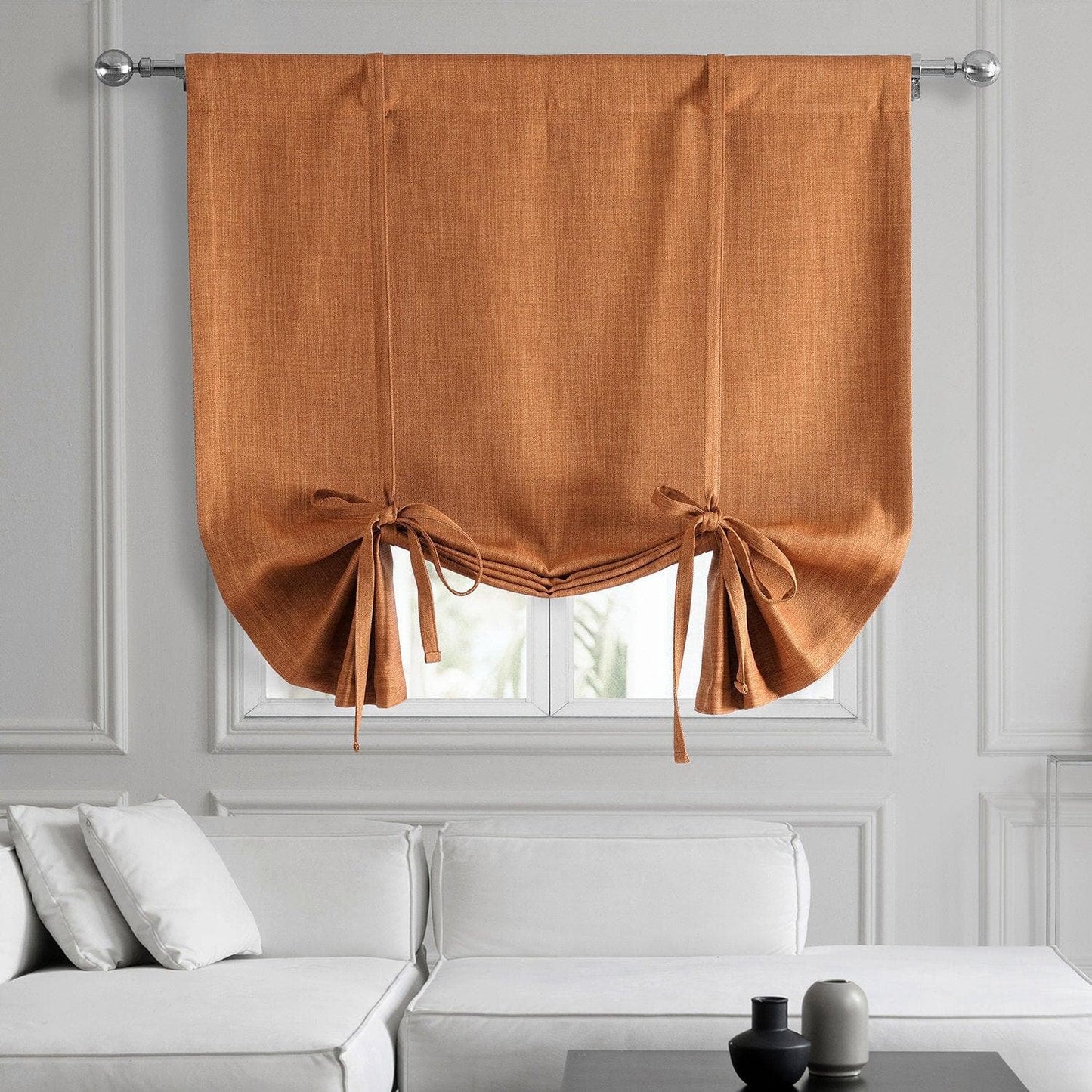Desert Orange Textured Faux Linen Tie-Up Window Shade - HalfPriceDrapes.com