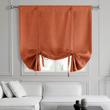 Desert Orange Textured Faux Linen Room Darkening Tie-Up Window Shade
