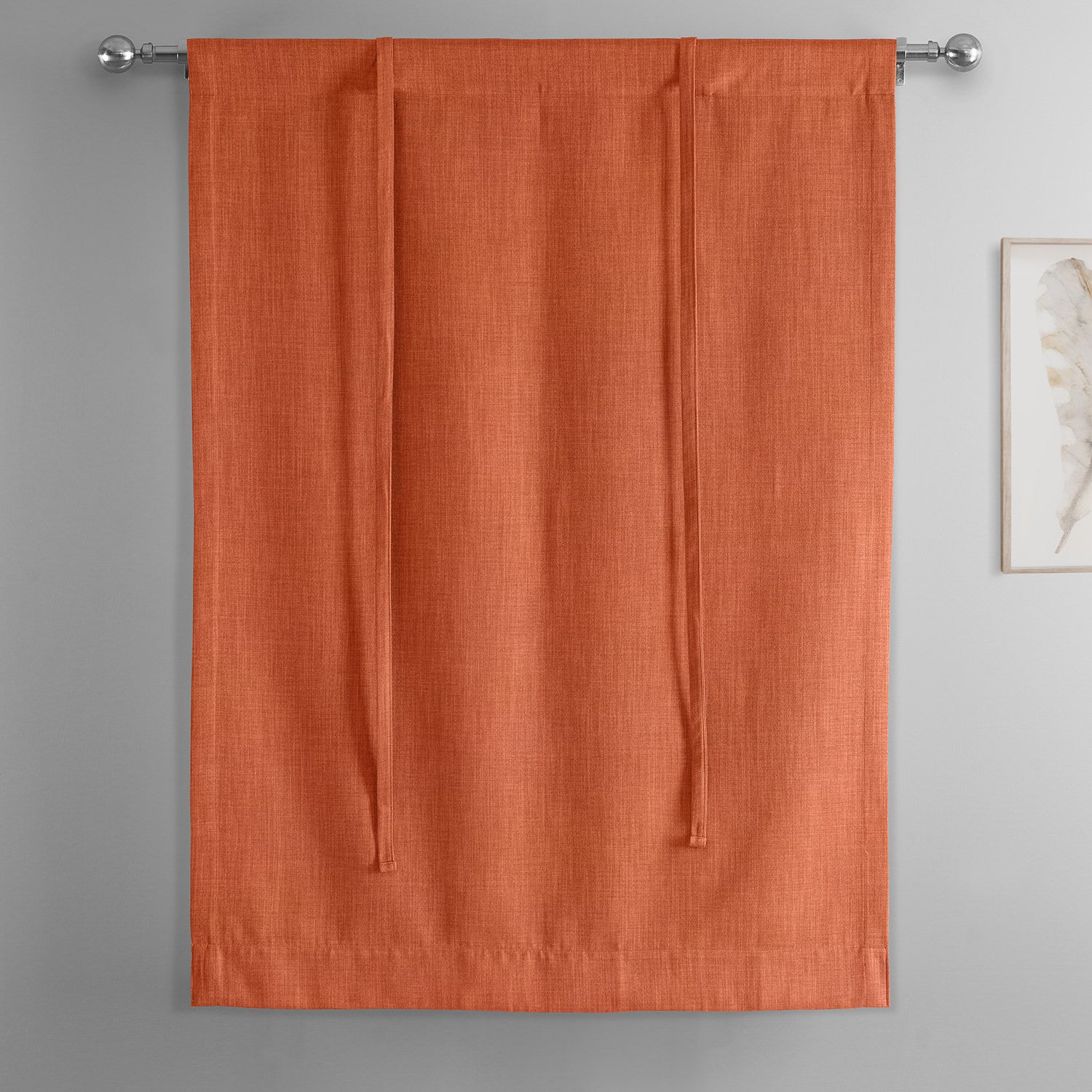 Desert Orange Textured Faux Linen Room Darkening Tie-Up Window Shade