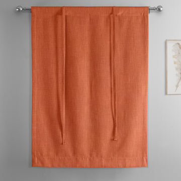 Desert Orange Textured Faux Linen Room Darkening Tie-Up Window Shade