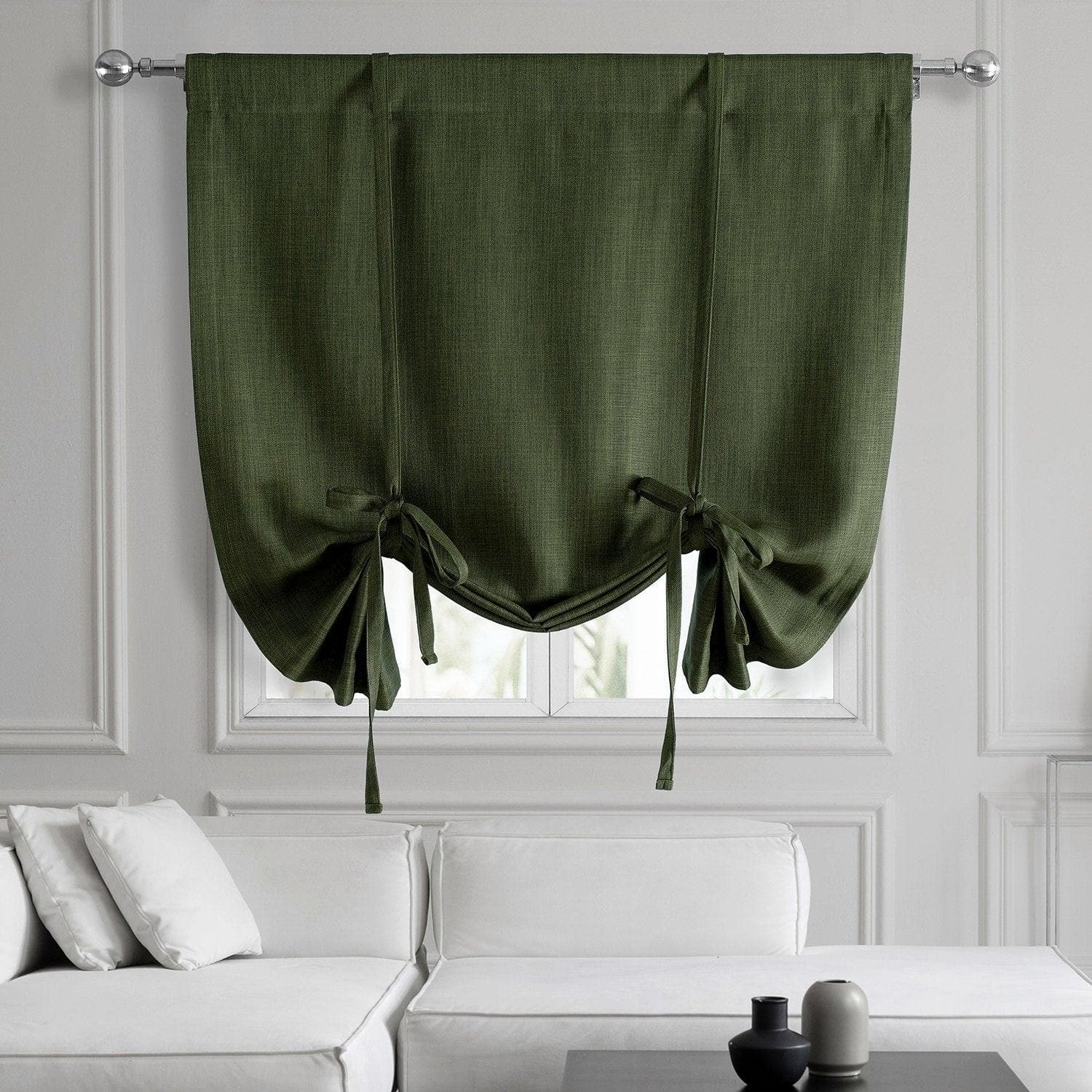 Tuscany Green Textured Faux Linen Tie-Up Window Shade - HalfPriceDrapes.com