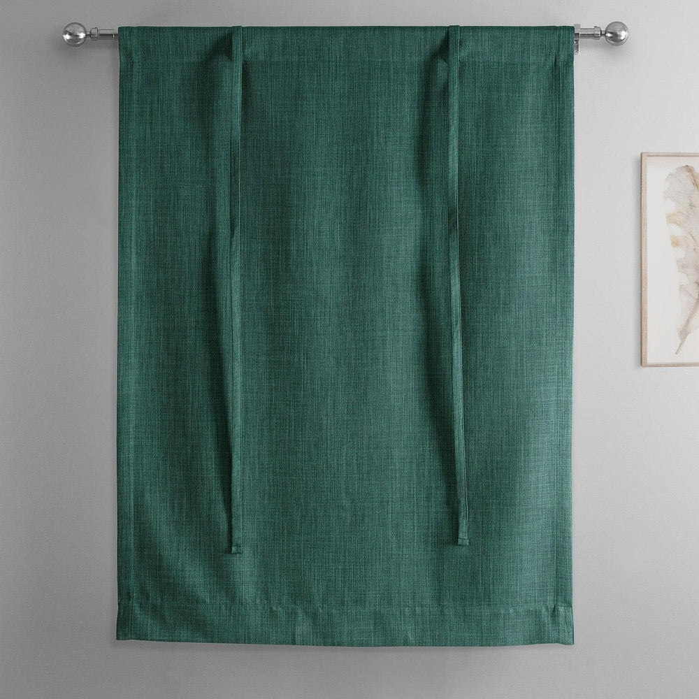 Slate Teal Green Textured Faux Linen Tie-Up Window Shade - HalfPriceDrapes.com